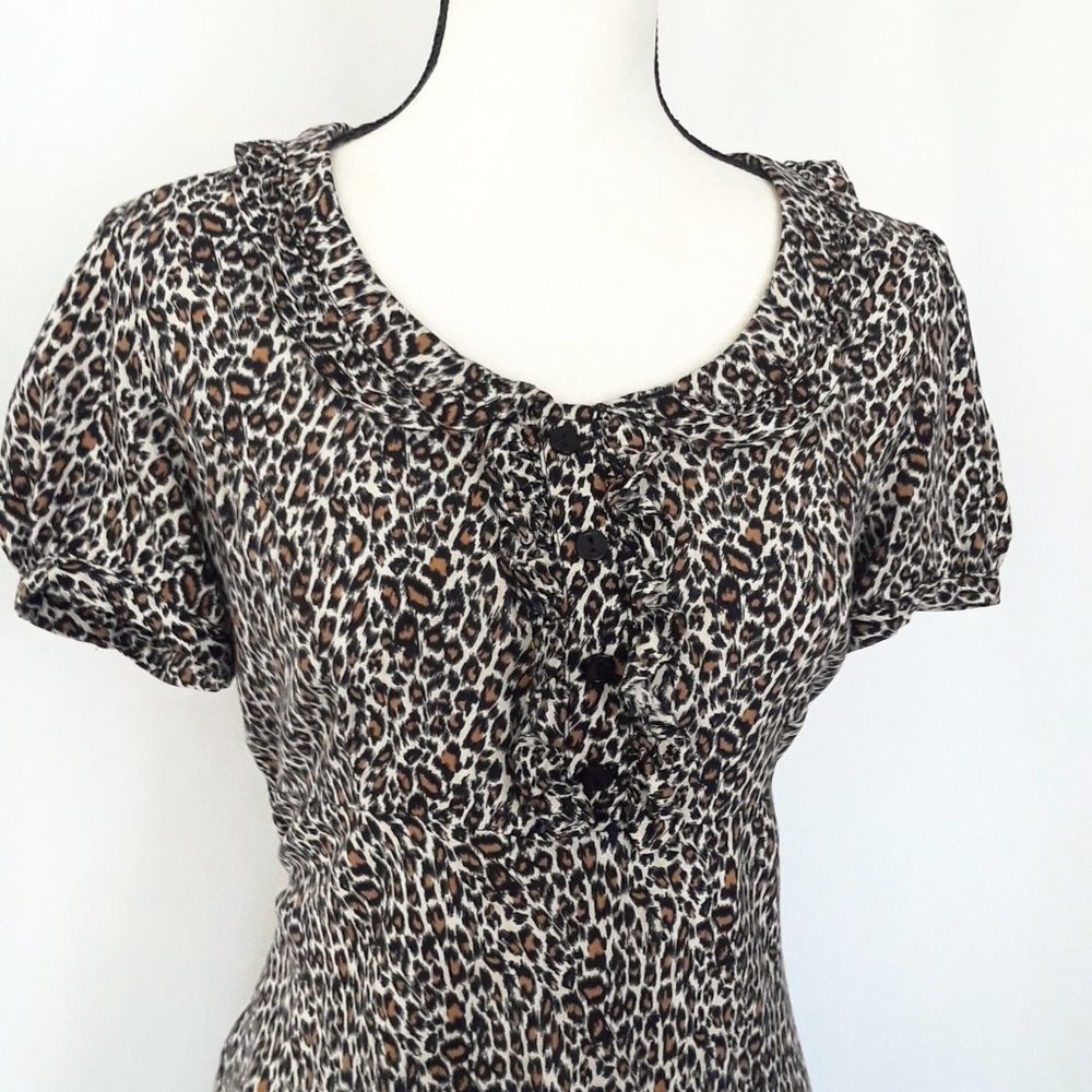 AGB Retro Leopard Print A Line Short Puff Sleeve … - image 7